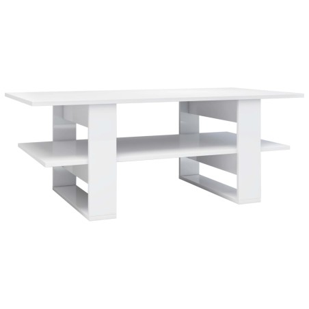 vidaXL Mesa de centro de aglomerado blanco con brillo 110x55x42 cm