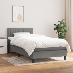 vidaXL Cama box spring con colchón tela gris oscuro 100x200 cm