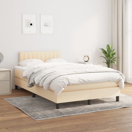 vidaXL Cama box spring con colchón tela color crema 120x200 cm