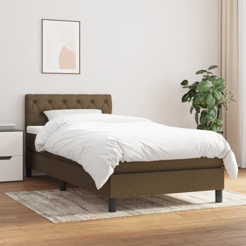 vidaXL Cama box spring con colchón tela marrón oscuro 80x200 cm vidaXL Cama box spring con colchón tela marrón oscuro 80x200 cm