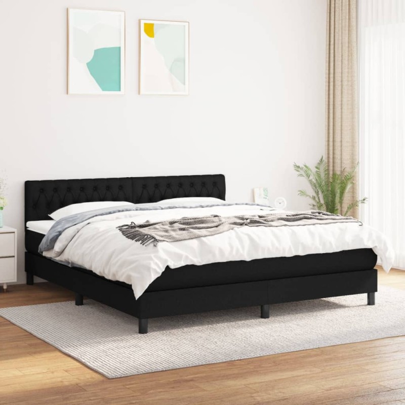 vidaXL Cama box spring con colchón tela negro 180x200 cm vidaXL Cama box spring con colchón tela negro 180x200 cm
