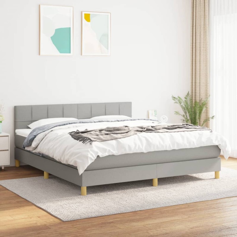 vidaXL Cama box spring con colchón tela gris claro 180x200 cm vidaXL Cama box spring con colchón tela gris claro 180x200 cm