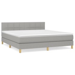 vidaXL Cama box spring con colchón tela gris claro 180x200 cm