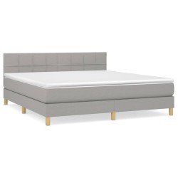 vidaXL Cama box spring con colchón tela gris claro 160x200 cm