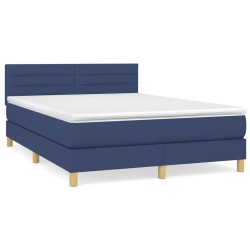vidaXL Cama box spring con colchón tela azul 140x200 cm