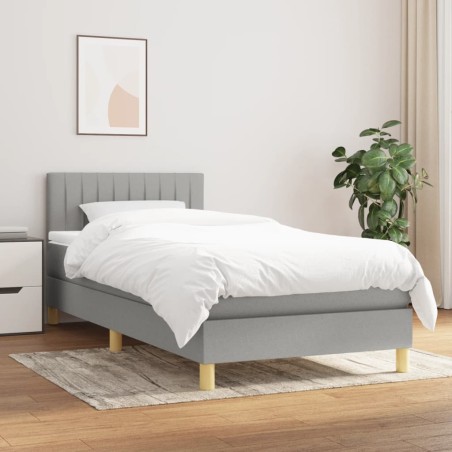 vidaXL Cama box spring con colchón tela gris claro 80x200 cm