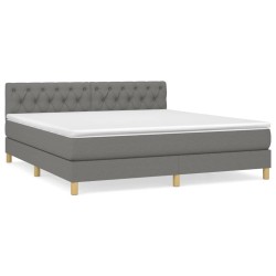 vidaXL Cama box spring con colchón tela gris oscuro 160x200 cm