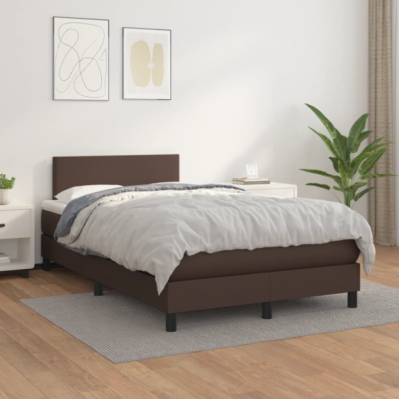 vidaXL Cama box spring con colchón cuero sintético marrón 120x200 cm