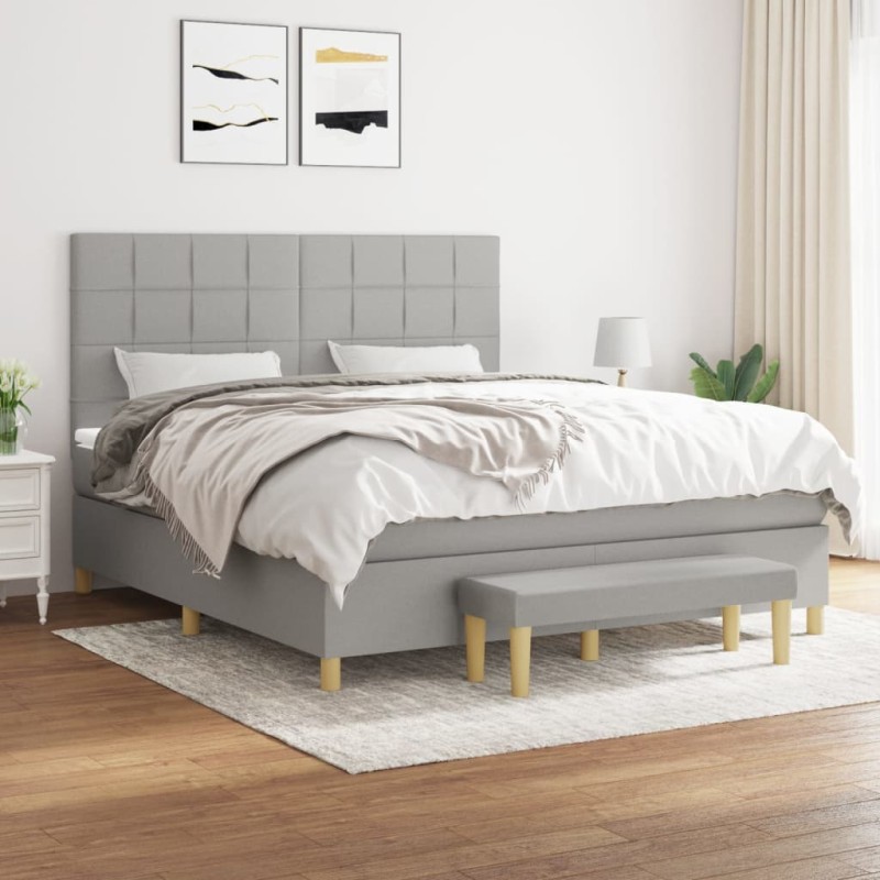 vidaXL Cama box spring con colchón tela gris claro 160x200 cm vidaXL Cama box spring con colchón tela gris claro 160x200 cm