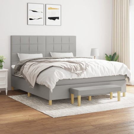vidaXL Cama box spring con colchón tela gris claro 160x200 cm