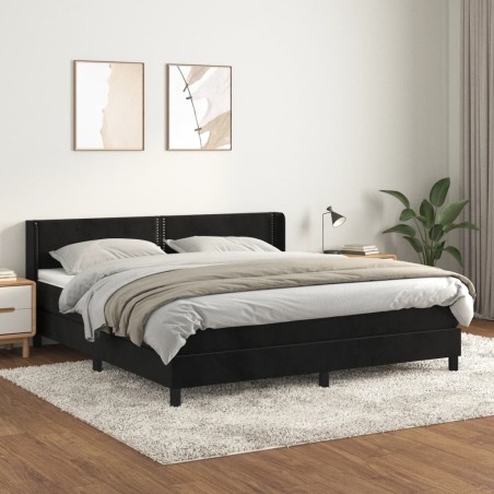 vidaXL Cama box spring con colchón terciopelo negro 160x200 cm