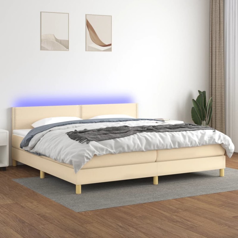 vidaXL Cama box spring con colchón y LED tela crema 200x200 cm vidaXL Cama box spring con colchón y LED tela crema 200x200 cm