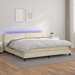 vidaXL Cama box spring colchón y LED cuero sintético crema 200x200 cm