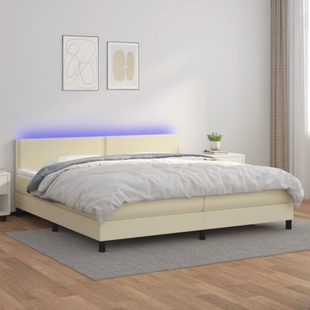 vidaXL Cama box spring colchón y LED cuero sintético crema 200x200 cm