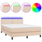 vidaXL Cama box spring colchón LED cuero sintético capuchino 140x190cm vidaXL Cama box spring colchón LED cuero sintético capuchino 140x190cm