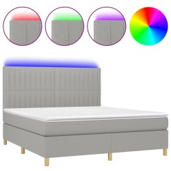vidaXL Cama box spring colchón y luces LED tela gris claro 180x200 cm