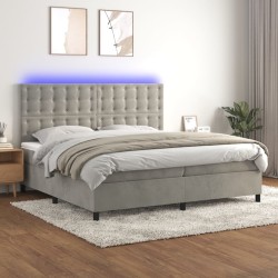 vidaXL Cama box spring colchón y LED terciopelo gris claro 200x200 cm