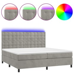 vidaXL Cama box spring colchón y LED terciopelo gris claro 200x200 cm