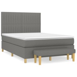 vidaXL Cama box spring con colchón tela gris oscuro 140x200 cm