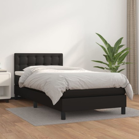 vidaXL Cama box spring con colchón cuero sintético negro 90x190 cm