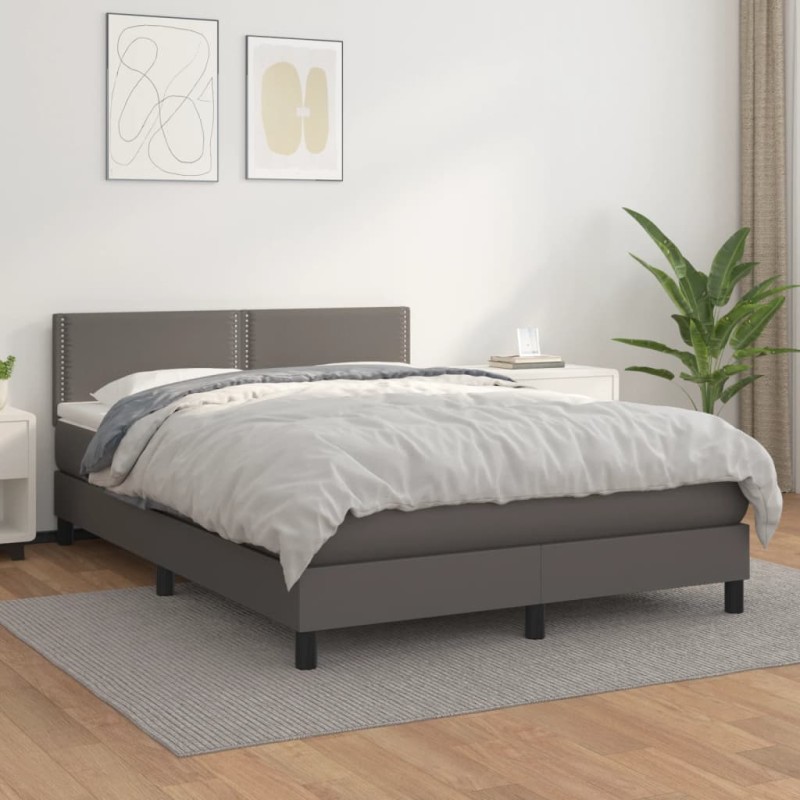 vidaXL Cama box spring con colchón cuero sintético gris 140x200 cm vidaXL Cama box spring con colchón cuero sintético gris 140x200 cm