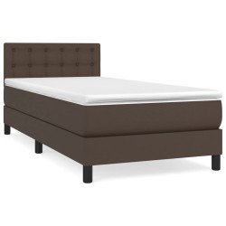 vidaXL Cama box spring con colchón cuero sintético marrón 90x200 cm
