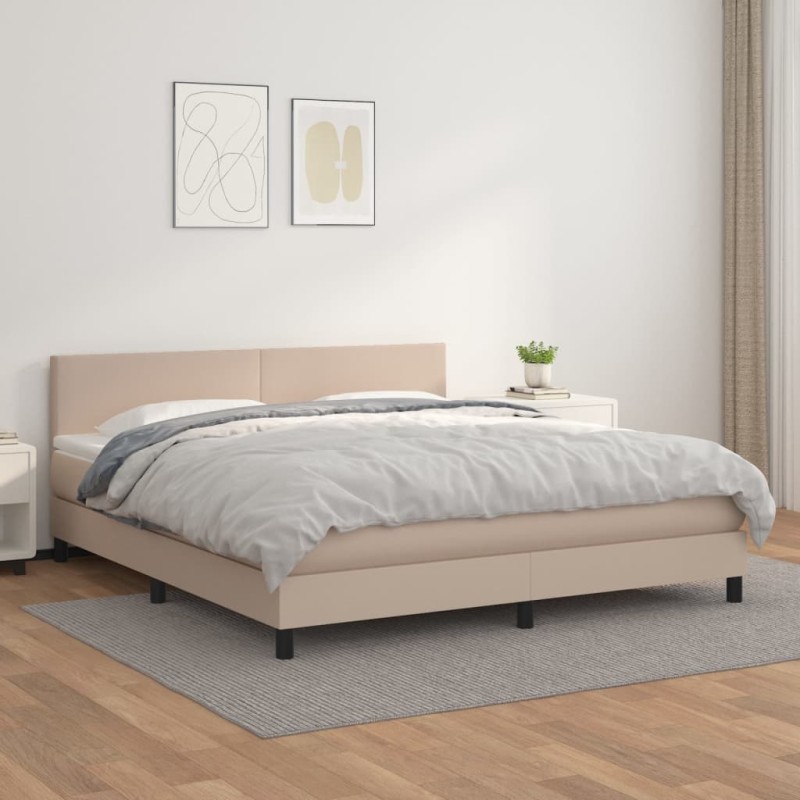 vidaXL Cama box spring con colchón cuero sintético capuchino 180x200cm