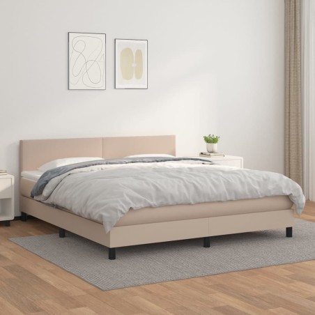 vidaXL Cama box spring con colchón cuero sintético capuchino 180x200cm