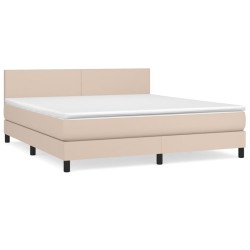 vidaXL Cama box spring con colchón cuero sintético capuchino 180x200cm