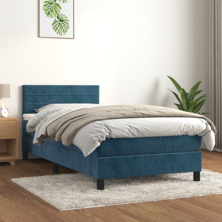 vidaXL Cama box spring con colchón terciopelo azul oscuro 90x200 cm