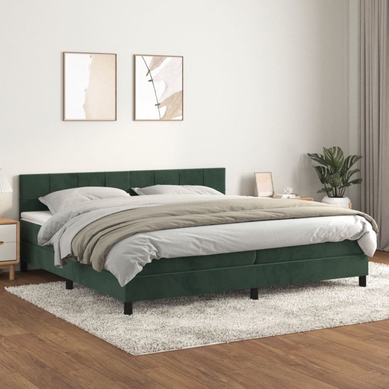 vidaXL Cama box spring con colchón terciopelo verde oscuro 200x200 cm vidaXL Cama box spring con colchón terciopelo verde oscuro 200x200 cm