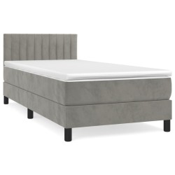 vidaXL Cama box spring con colchón terciopelo gris claro 90x190 cm