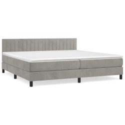 vidaXL Cama box spring con colchón terciopelo gris claro 200x200 cm