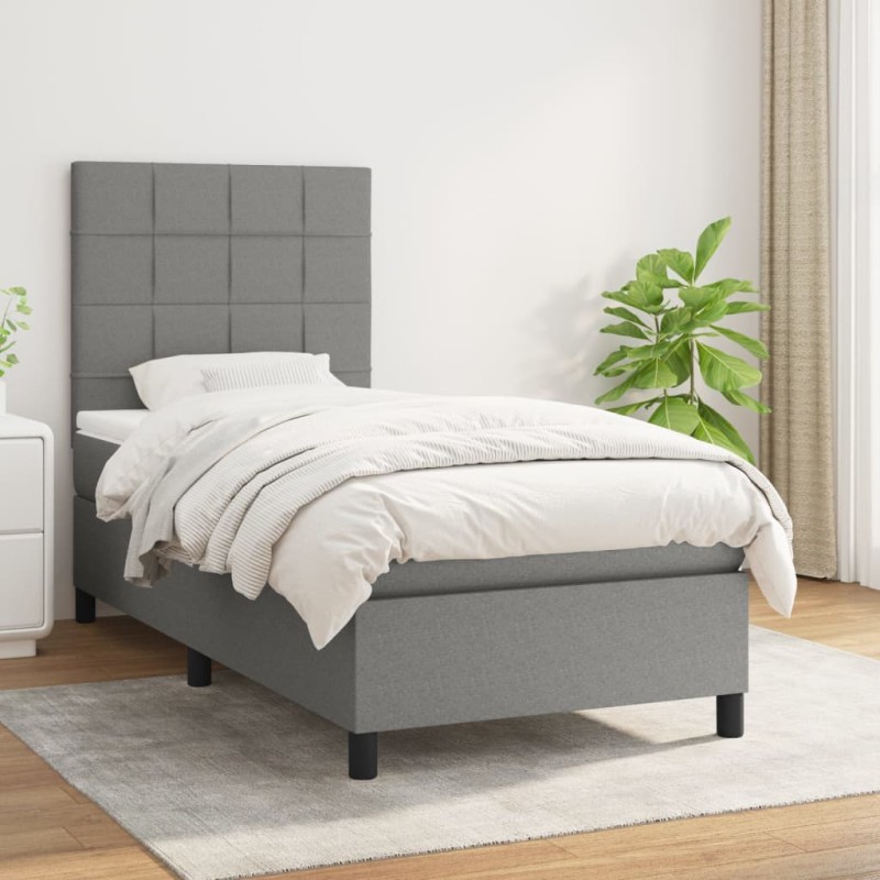 vidaXL Cama box spring con colchón tela gris oscuro 80x200 cm
