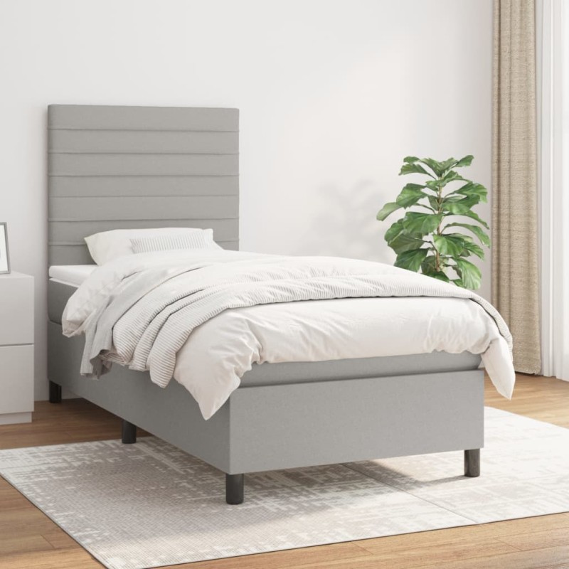 vidaXL Cama box spring con colchón tela gris claro 90x190 cm vidaXL Cama box spring con colchón tela gris claro 90x190 cm