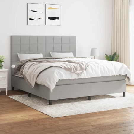 vidaXL Cama box spring con colchón tela gris claro 160x200 cm