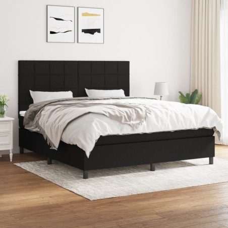 vidaXL Cama box spring con colchón tela negro 160x200 cm