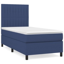 vidaXL Cama box spring con colchón tela azul 100x200 cm