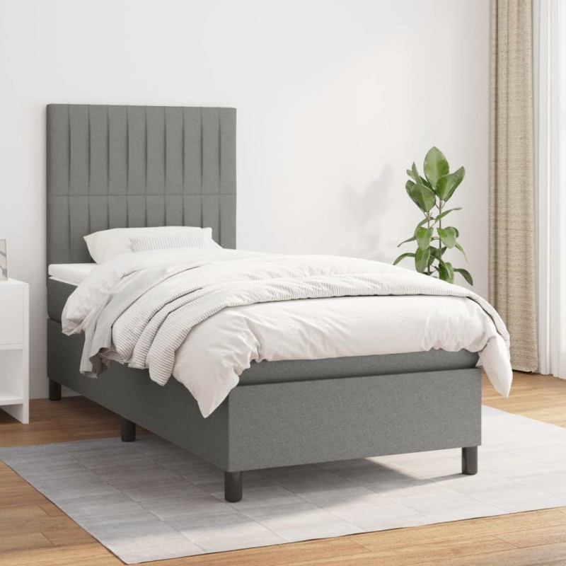 vidaXL Cama box spring con colchón tela gris oscuro 90x200 cm vidaXL Cama box spring con colchón tela gris oscuro 90x200 cm