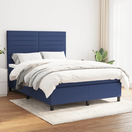 vidaXL Cama box spring con colchón tela azul 140x190 cm