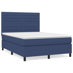vidaXL Cama box spring con colchón tela azul 140x190 cm