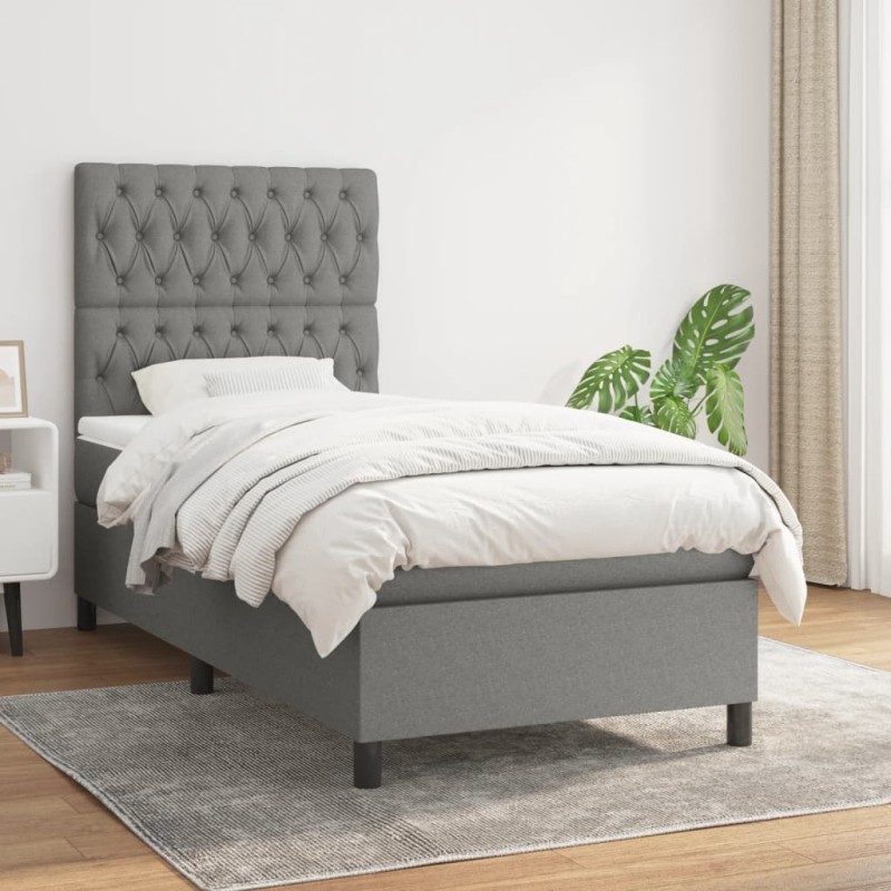 vidaXL Cama box spring con colchón tela gris oscuro 90x200 cm vidaXL Cama box spring con colchón tela gris oscuro 90x200 cm