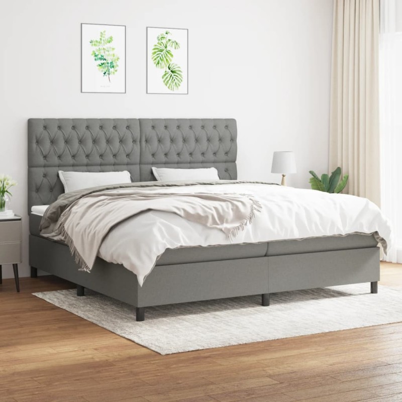 vidaXL Cama box spring con colchón tela gris oscuro 200x200 cm vidaXL Cama box spring con colchón tela gris oscuro 200x200 cm