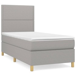 vidaXL Cama box spring con colchón tela gris claro 90x190 cm