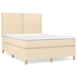 vidaXL Cama box spring con colchón tela color crema 140x200 cm