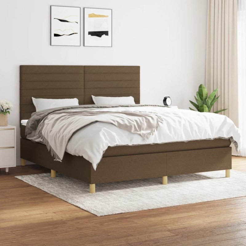 vidaXL Cama box spring con colchón tela marrón oscuro 160x200 cm vidaXL Cama box spring con colchón tela marrón oscuro 160x200 cm