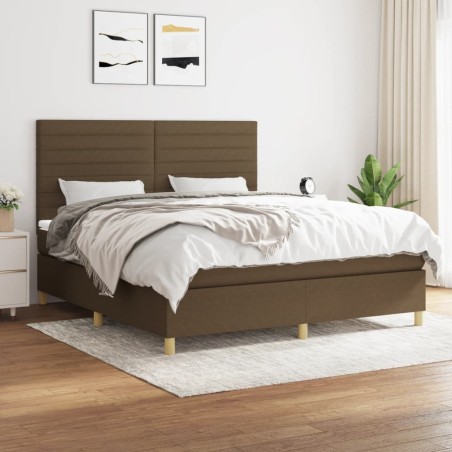 vidaXL Cama box spring con colchón tela marrón oscuro 160x200 cm