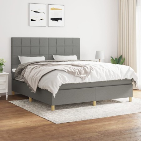 vidaXL Cama box spring con colchón tela gris oscuro 160x200 cm