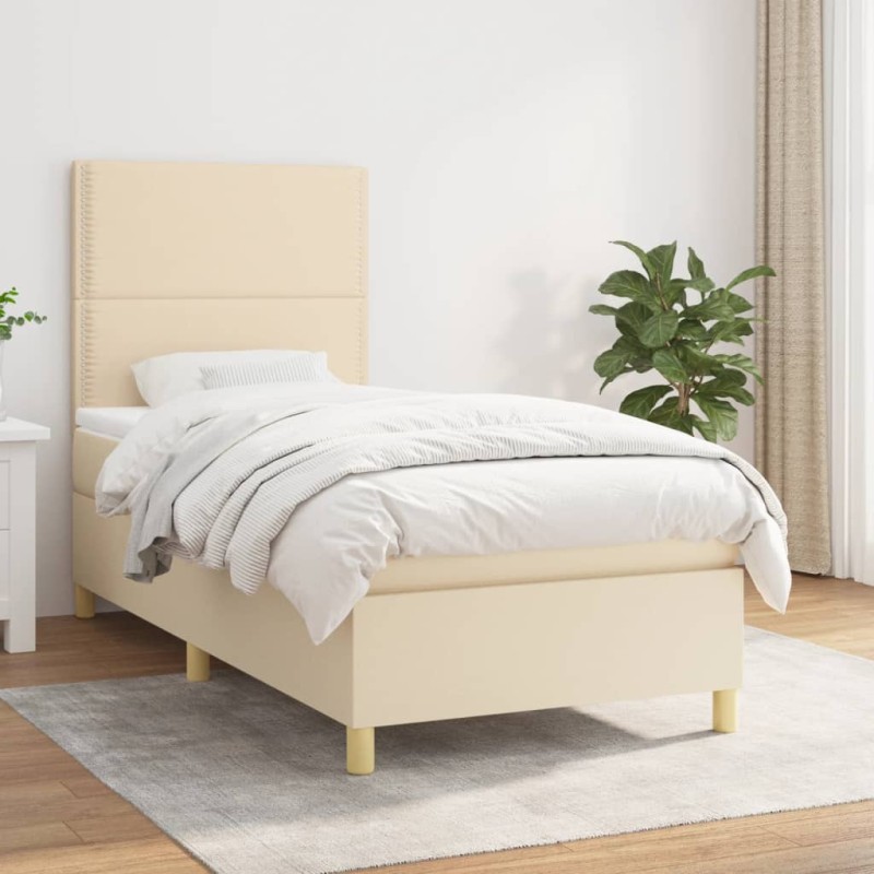 vidaXL Cama box spring con colchón tela color crema 90x190 cm vidaXL Cama box spring con colchón tela color crema 90x190 cm