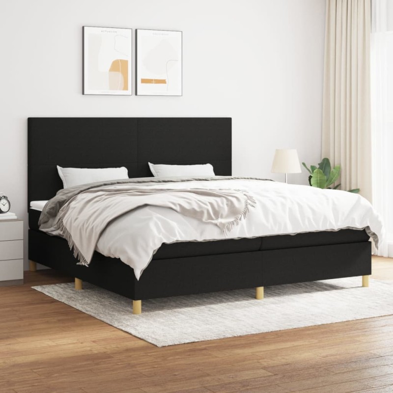vidaXL Cama box spring con colchón tela negro 200x200 cm vidaXL Cama box spring con colchón tela negro 200x200 cm